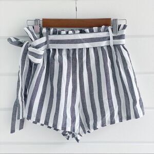 SHEIN Paper Bag Striped Shorts With Tie Belt Size Small NWOT